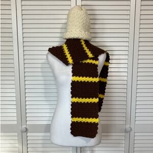 NWT Handmade Crocheted Multicolor Textured Adult Beanie Scarf 63”